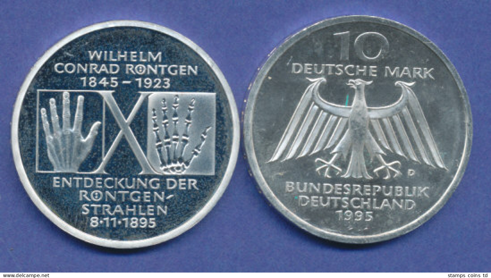 Bundesrepublik 10DM Silber-Gedenkmünze 1995, Wilhelm Conrad Röntgen - 10 Mark