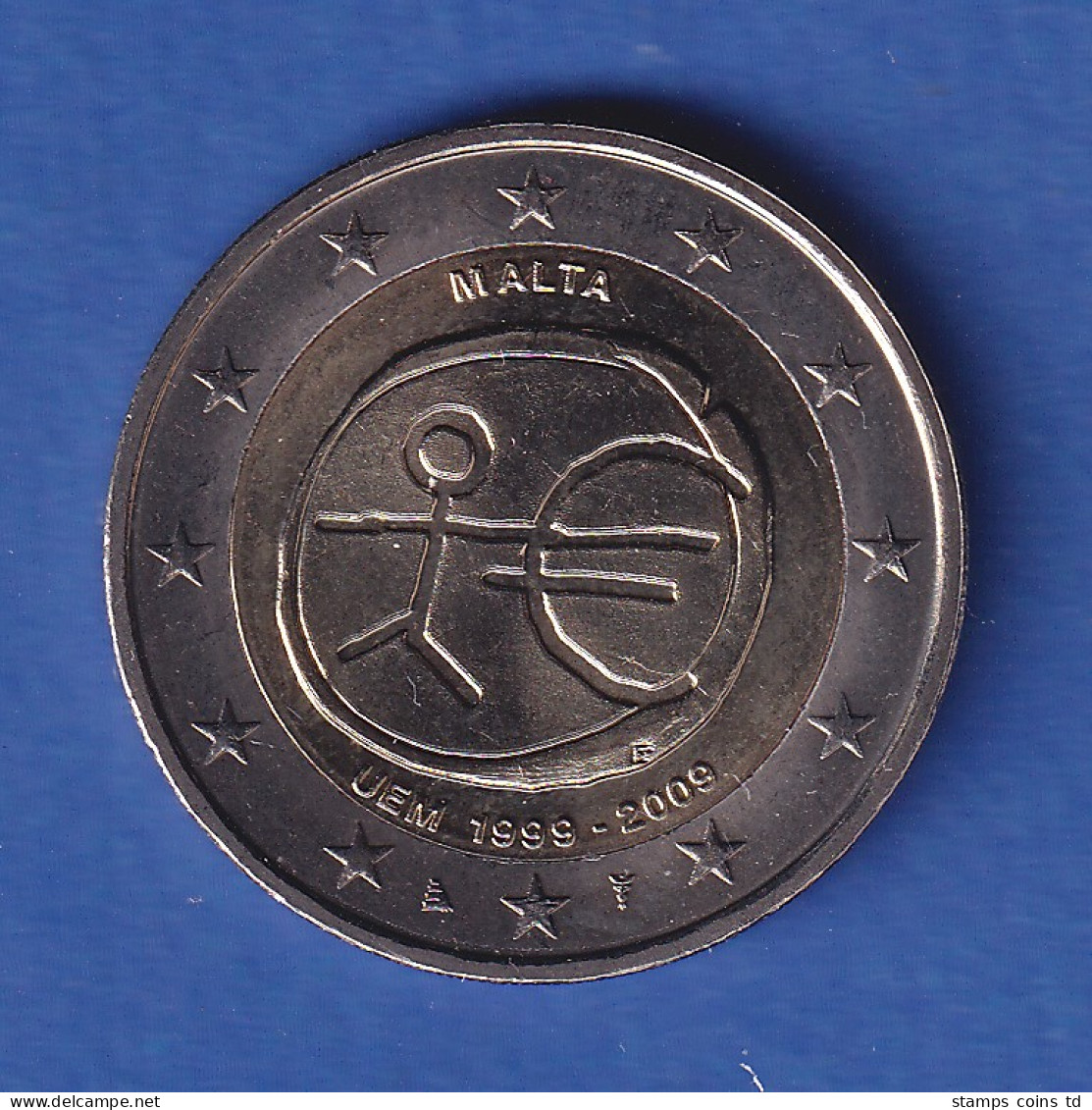 Malta 2009 2-Euro-Sondermünze Währungsunion Bankfr. Unzirk.  - Malte