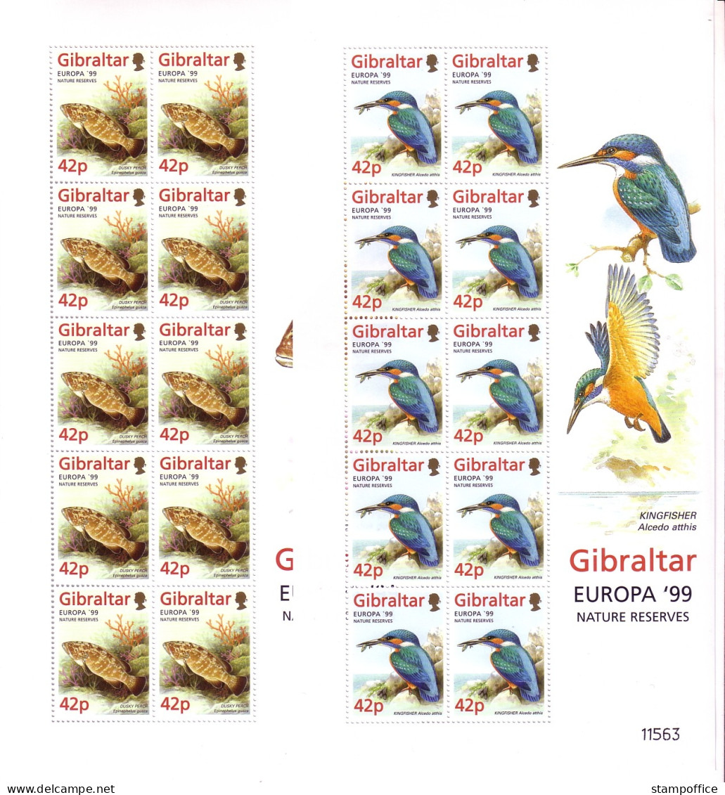 GIBRALTAR MI-NR. 852-855 POSTFRISCH(MINT) KLEINBOGENSATZ EUROPA 1999 AFFE FISCH EISVOGEL GRASMÜCKE - 1999