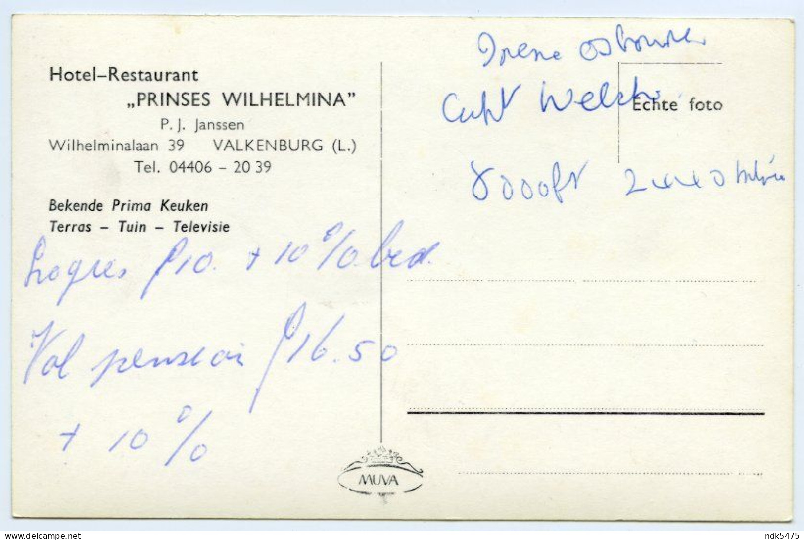 PAYS BAS : VALKENBURG - HOTEL RESTAURANT PRINSES WILHELMINA, WILHELMINALAAN - Valkenburg