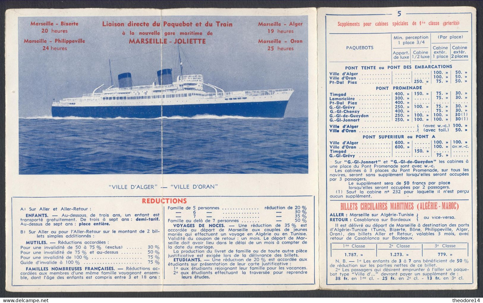 L'Algerie Et La Tunisie Paquebots De La Cie Gle Transatlantique Tarifs Des Passages 1938 Marseille - Mundo
