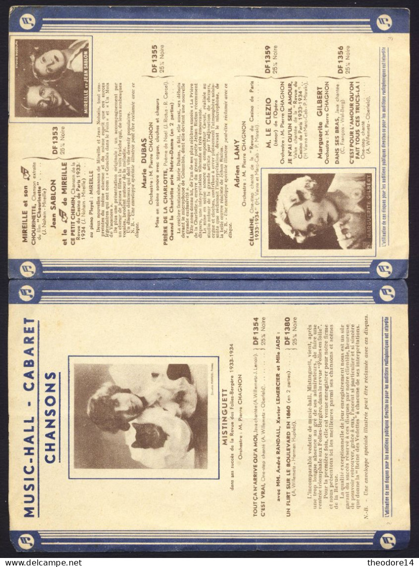 Petit Catalogue De Disques Columbia Supplément N° 83 Janvier 1934 MARIE DUBAS Mistinguett - Objets Dérivés