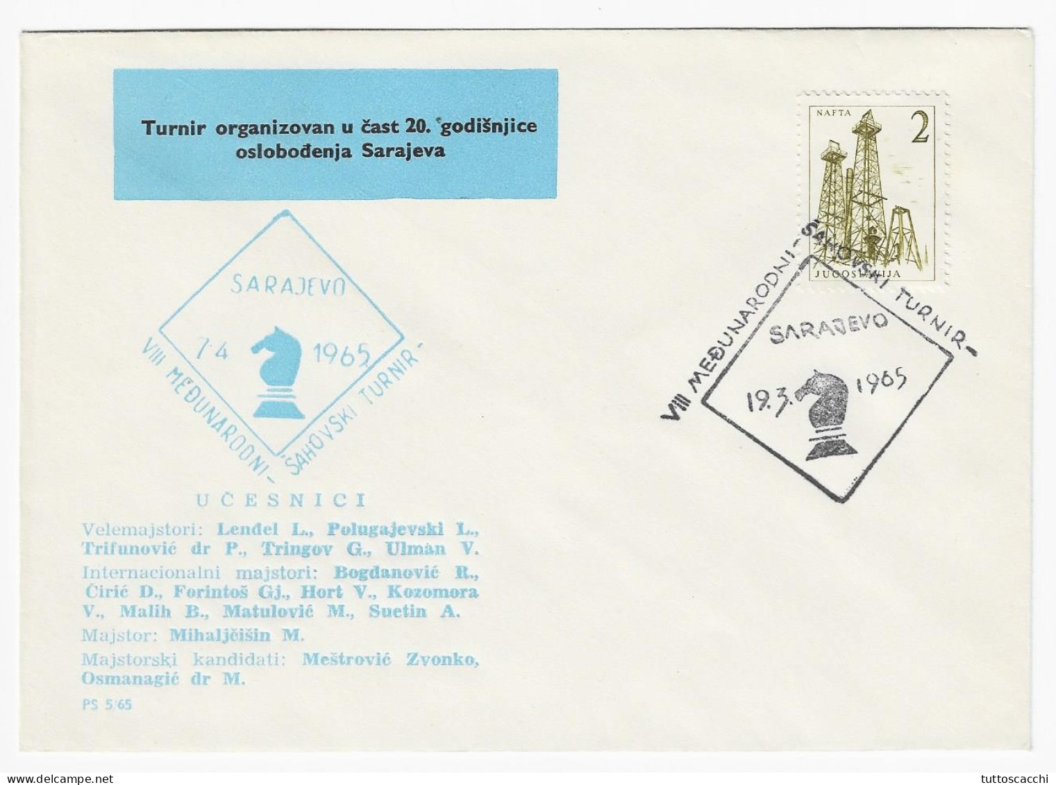 CHESS Yugoslavia 1965, Sarajevo - FIRST DAY Hand Cancel On Commemorative Envelope - Echecs