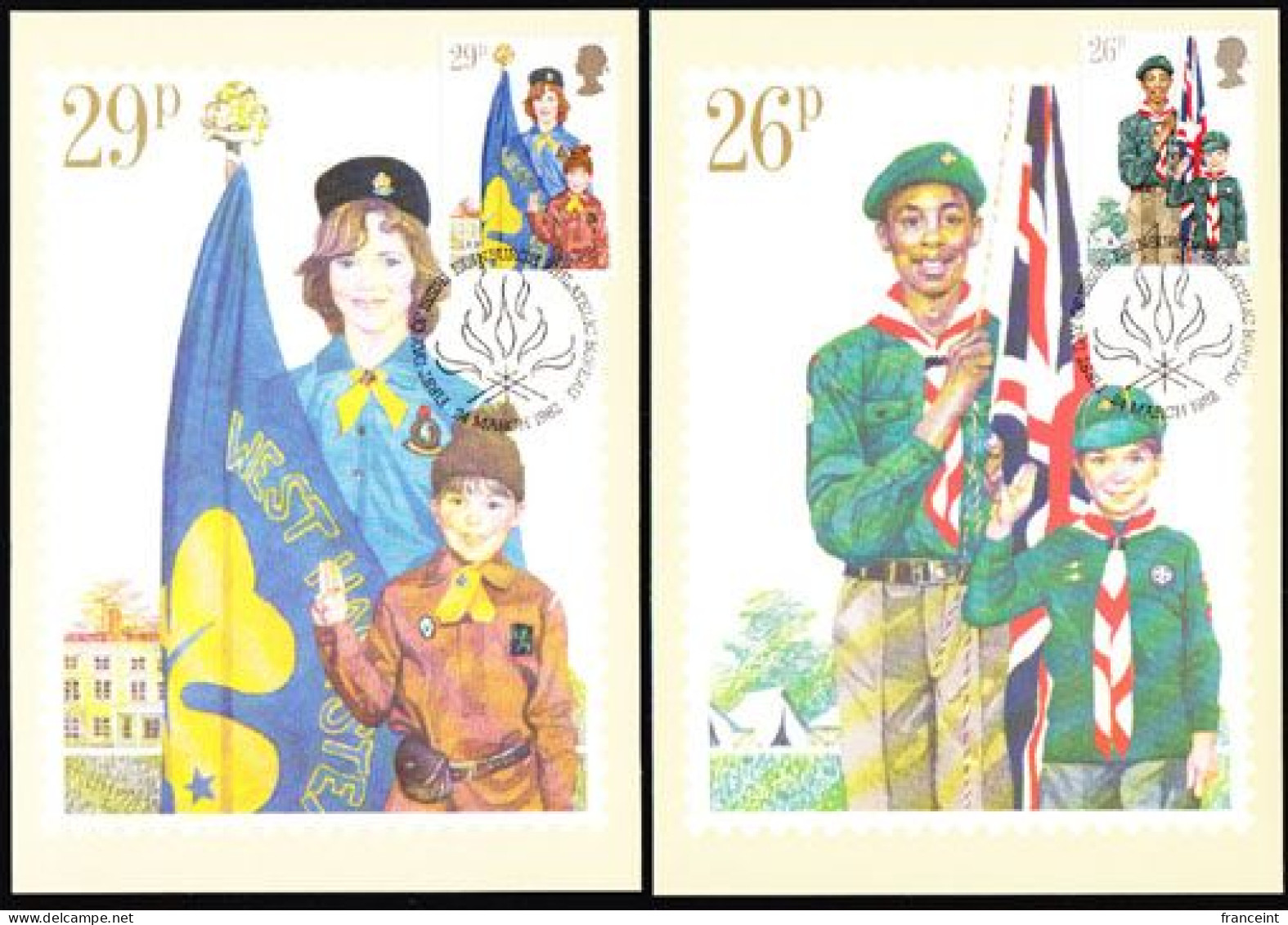 GREAT BRITAIN(1982) Scouts. Set Of 4 Maximum Cards With Edinburgh Commemorative Cancels. Scott Nos 983-6, Yvert Nos 1039 - Maximum Cards