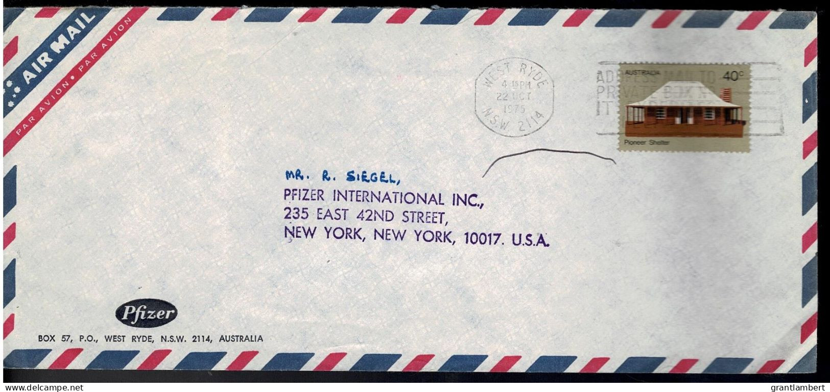 Australia 1975 Pioneer Shelter 40c On Airmail Letter To USA - Brieven En Documenten