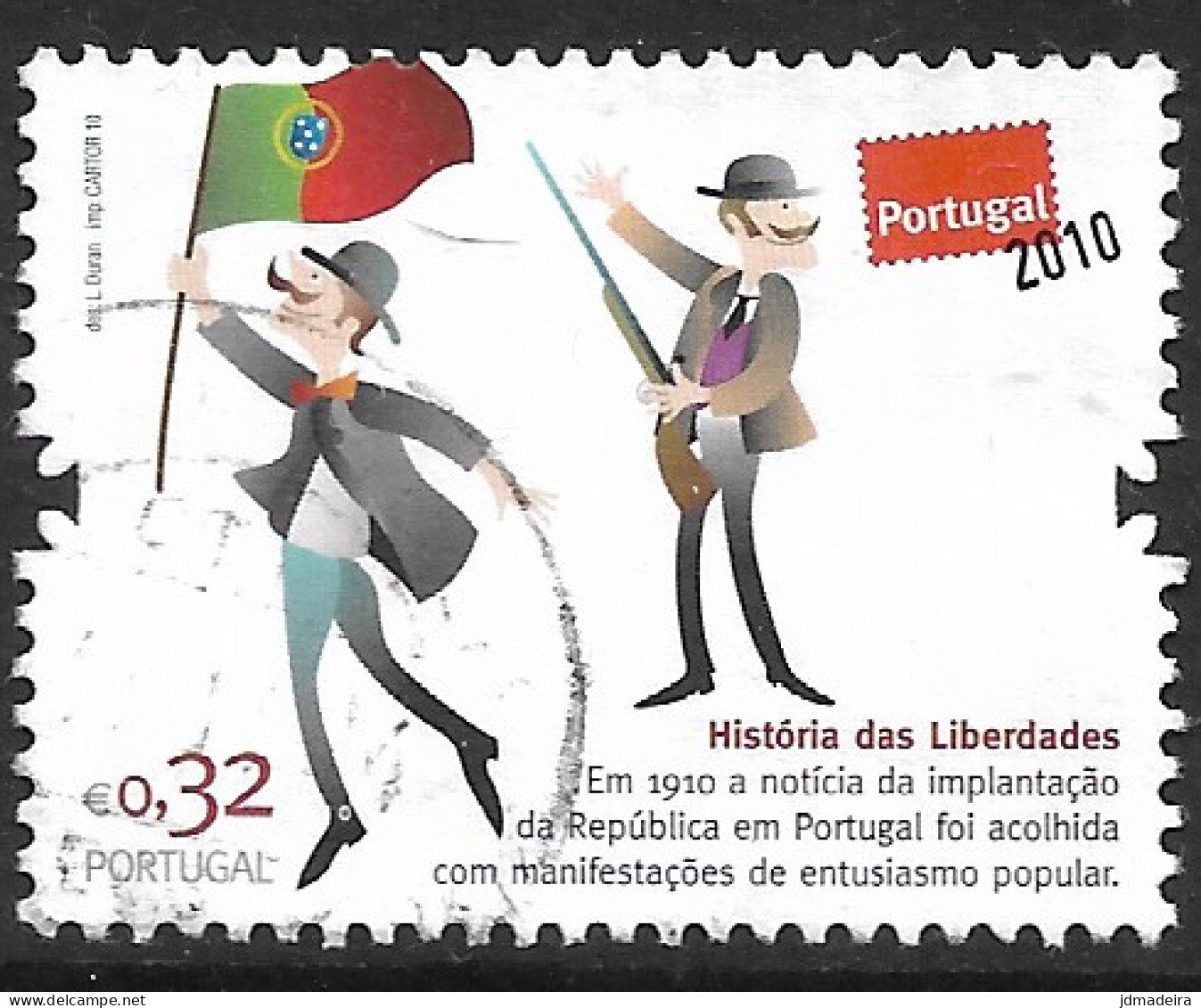 Portugal – 2010 Republic Centenary 0,32 Used Stamp - Oblitérés