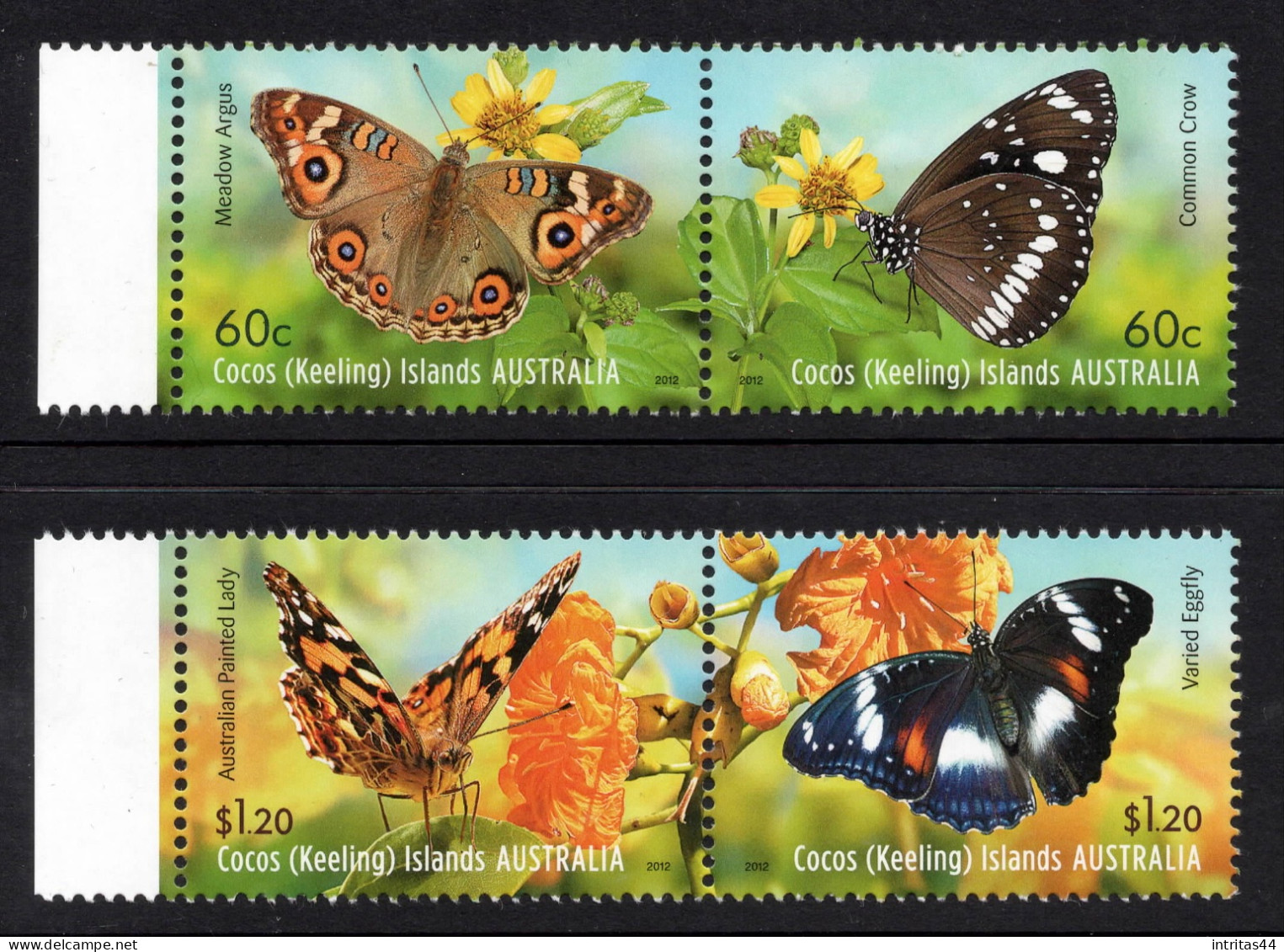 COCOS(Keeling) ISLANDS 2012  " BUTTERFLIES  " SELVEDGE SET MNH - Kokosinseln (Keeling Islands)