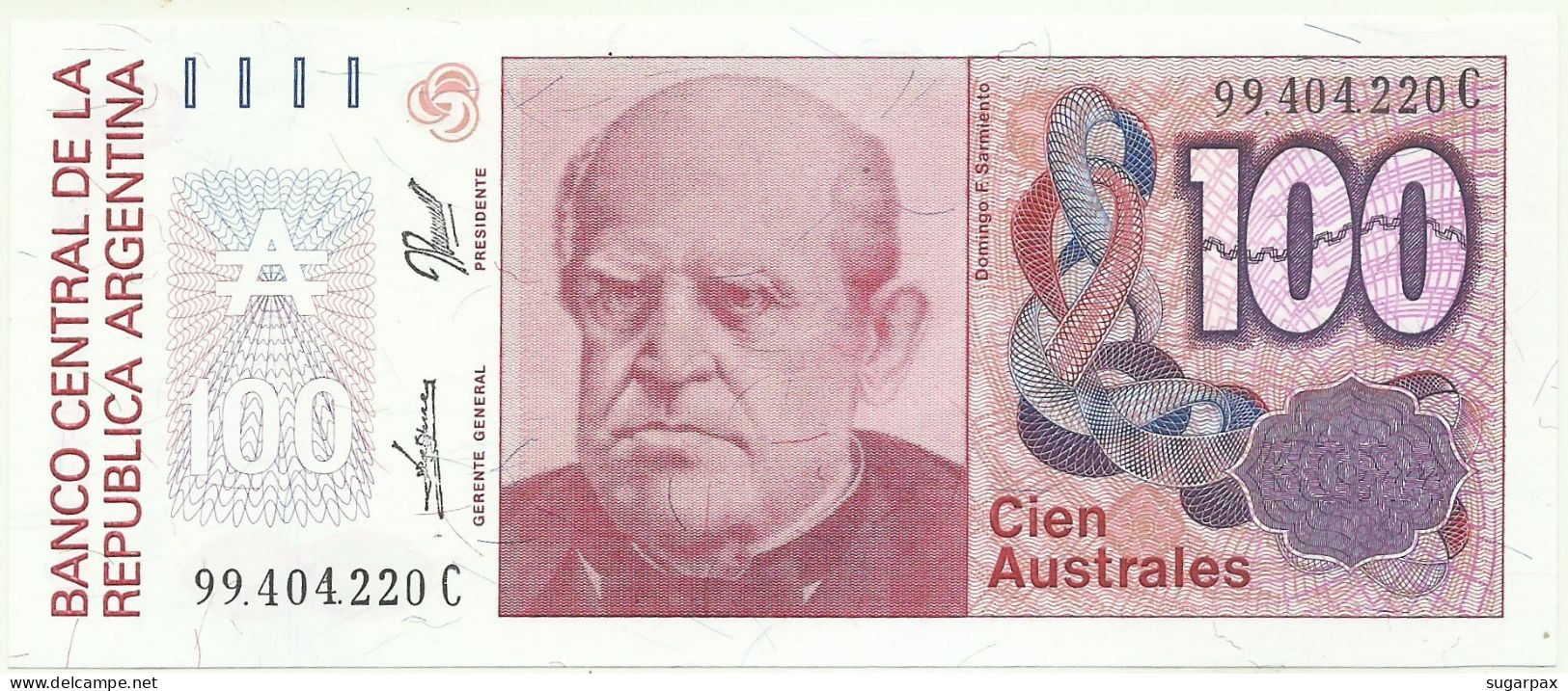 Argentina - 100 Australes - ND ( 1985 - 1990 ) - Pick 327.c - Unc. - Serie C - Sign. Titles C - Argentina