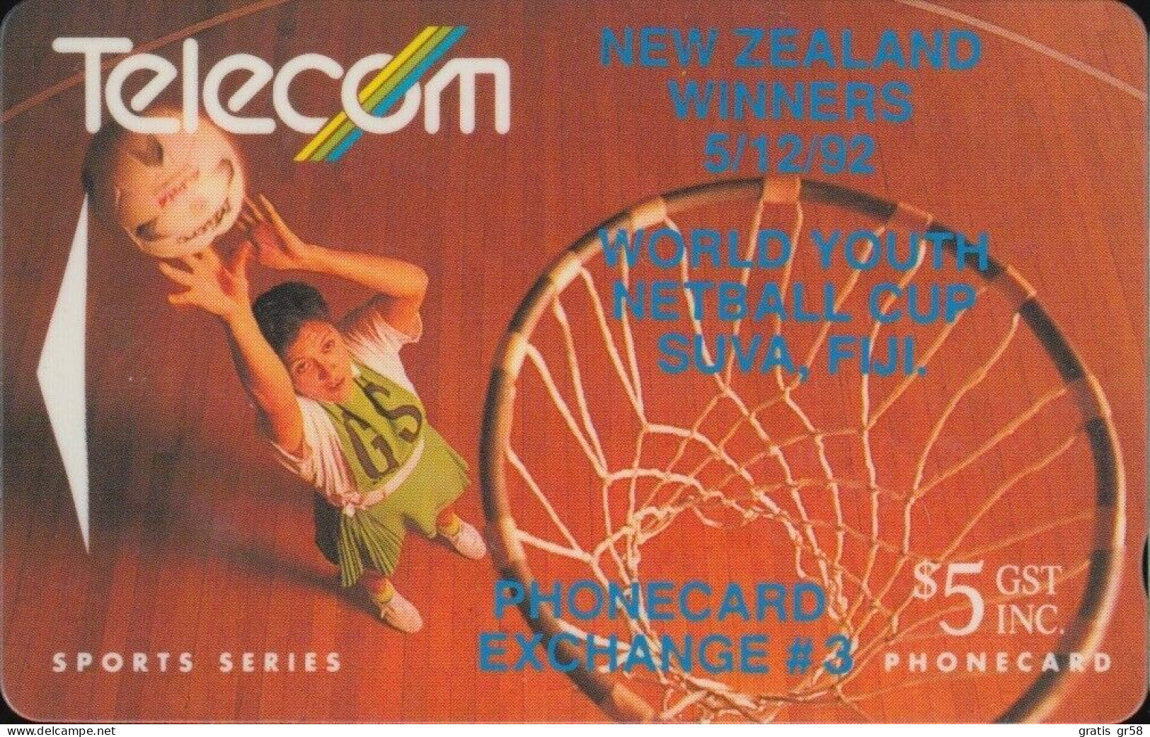 New Zealand - PO10, GPT, Phonecard Exchange #3 Netball, Exhibition, Overprint, 200ex, 1992, Used - Nouvelle-Zélande
