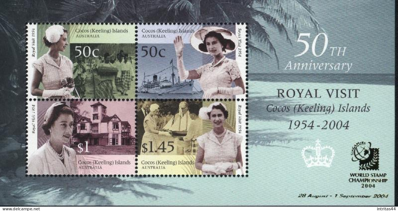 COCOS(Keeling) ISLANDS 2004 "50th ANNIV OF ROYAL TOUR TO AUSTRALIA.VISIT QE II TO COCOS (Keeling ISLANDS) "OVP SHEET MNH - Kokosinseln (Keeling Islands)