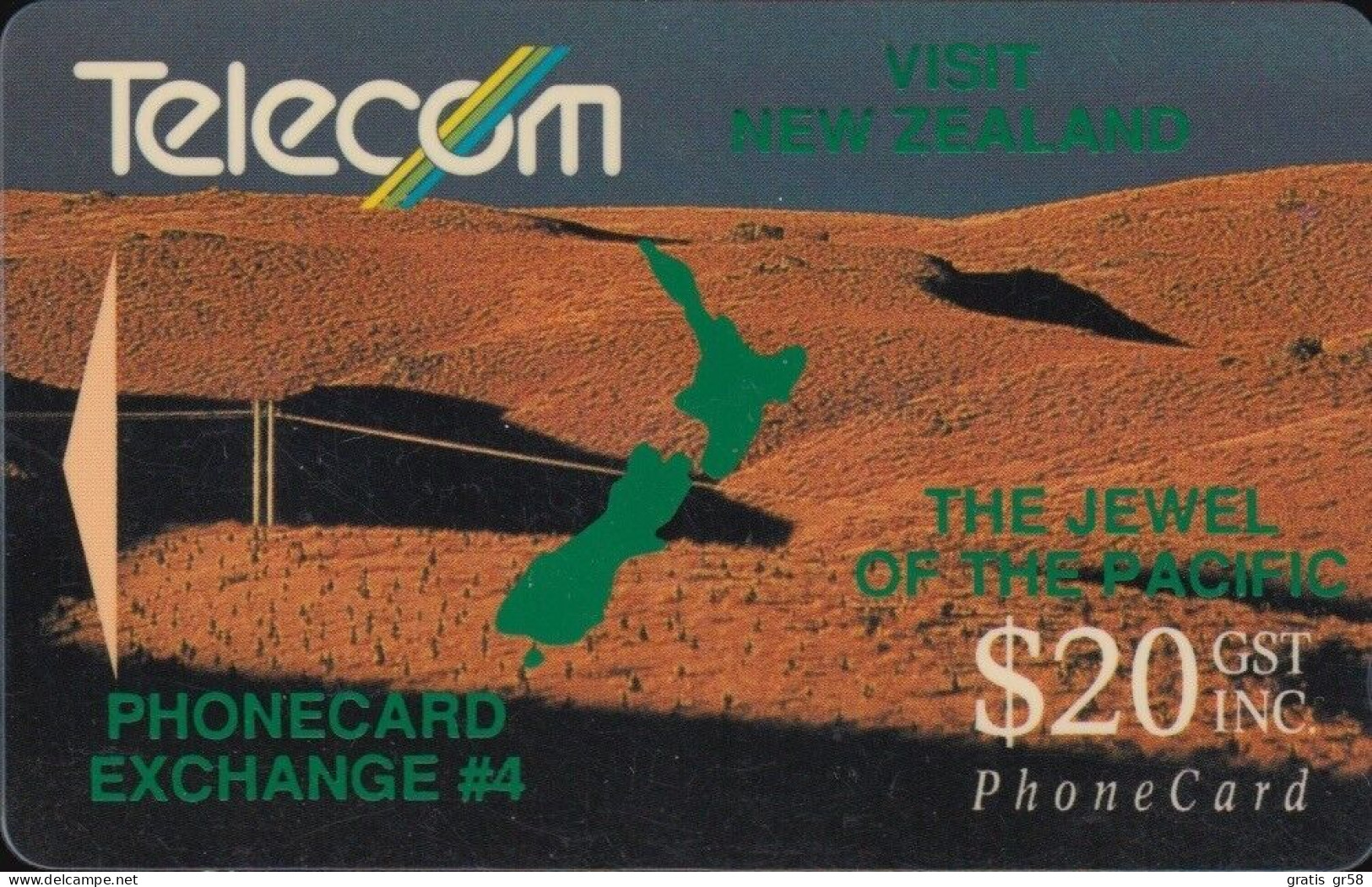 New Zealand - PO11, GPT, Phonecard Exchange #4 Pacific Jewell (green), Exhibition, Overprint, %200ex, 1992, Used - Neuseeland