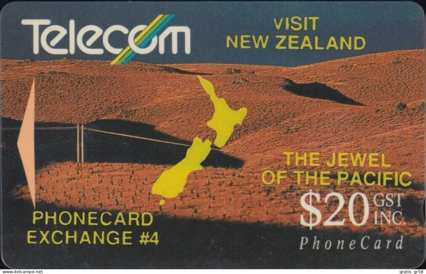 New Zealand - PO11a, GPT, Phonecard Exchange #4 Pacific Jewell (yellow), Exhibition, Overprint, %200ex, 1992, Used - New Zealand