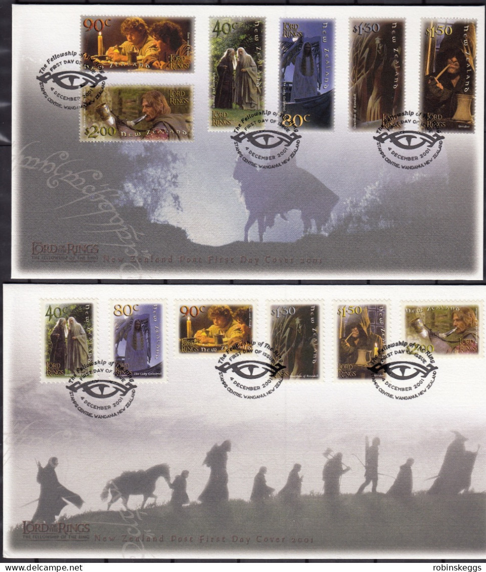 NEW ZEALAND 2001 Lord Of The Rings: Fellowship, Set Of 6 And 6 S/A’s FDC’s - Fantasy Labels