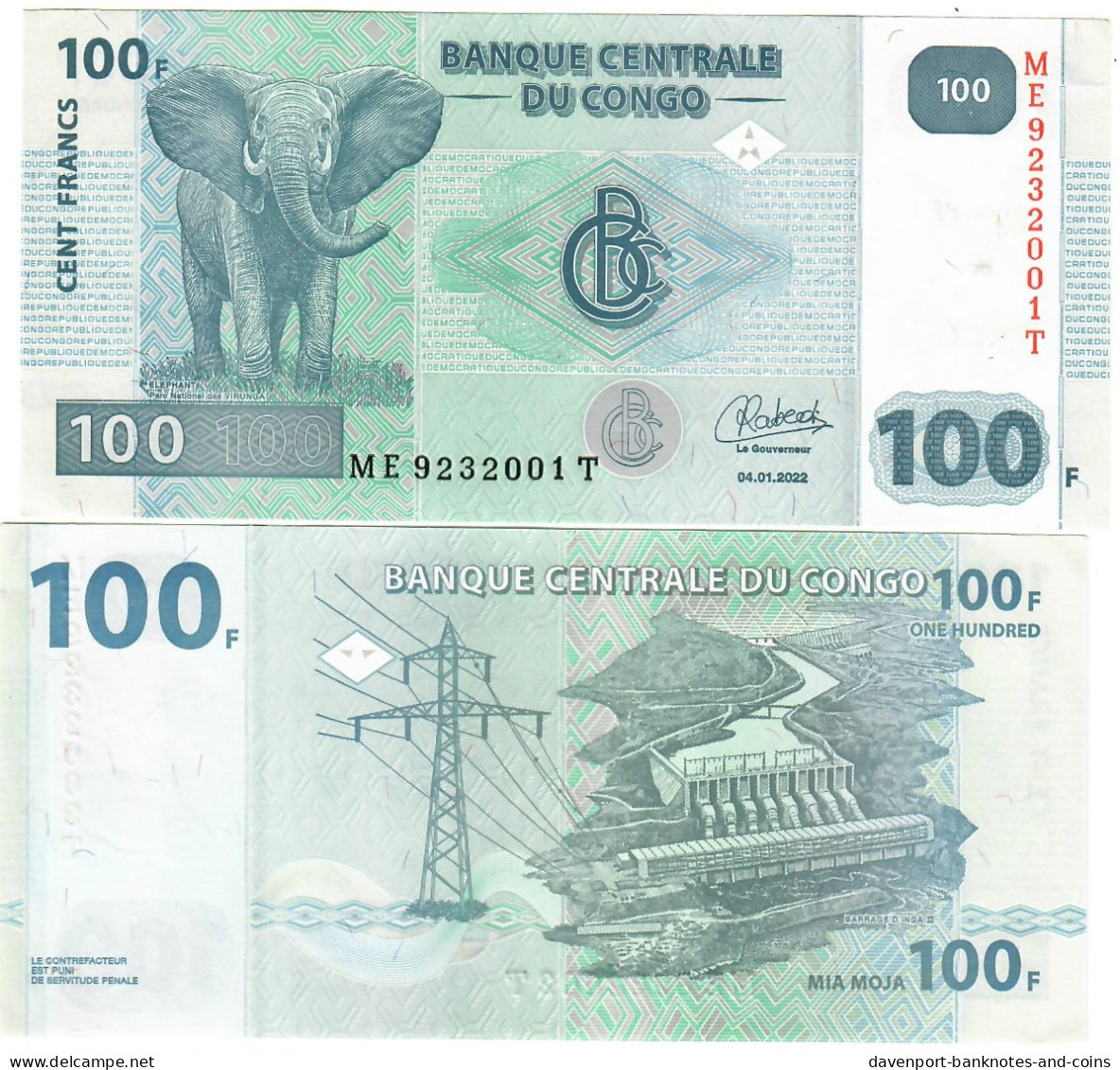 Democratic Republic Of Congo 10x 100 Francs 2022 UNC - Democratic Republic Of The Congo & Zaire