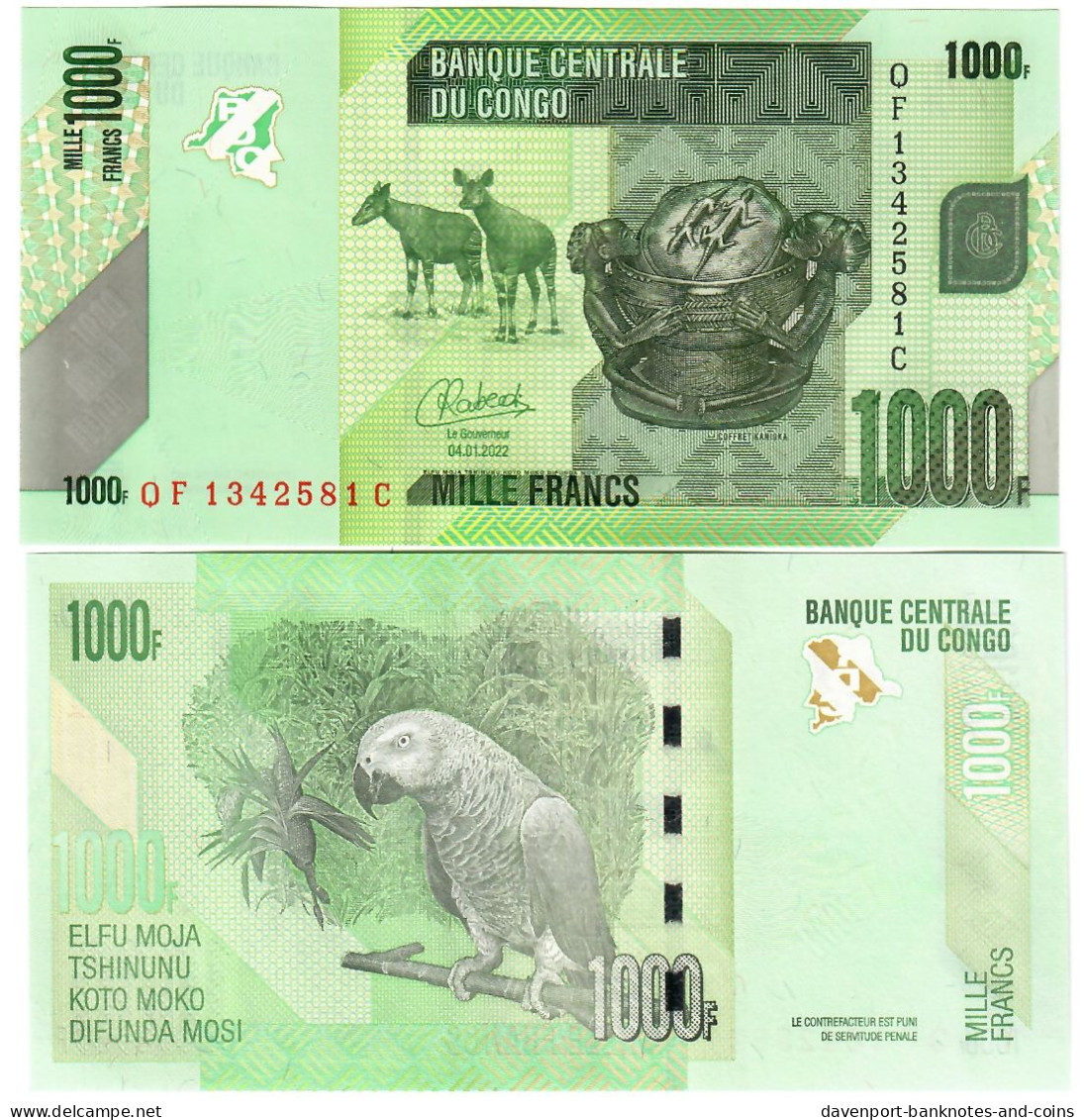 Democratic Republic Of Congo 10x 1000 Francs 2022 UNC - Demokratische Republik Kongo & Zaire