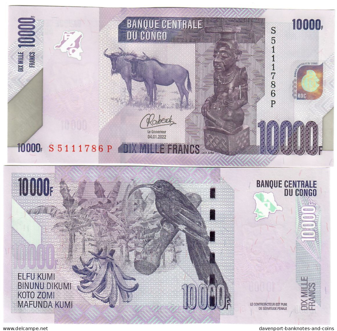 Democratic Republic Of Congo 10000 Francs 2022 UNC - República Democrática Del Congo & Zaire