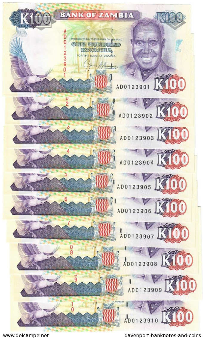 Zambia 10x 100 Kwacha 1991 UNC - Zambie