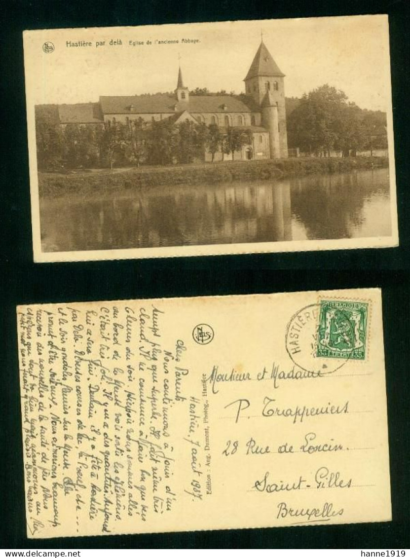 Hastière Par Delà Eglise De L' Ancienne Abbaye Cachet 1937 Hastiere Lavaux Htje - Hastière