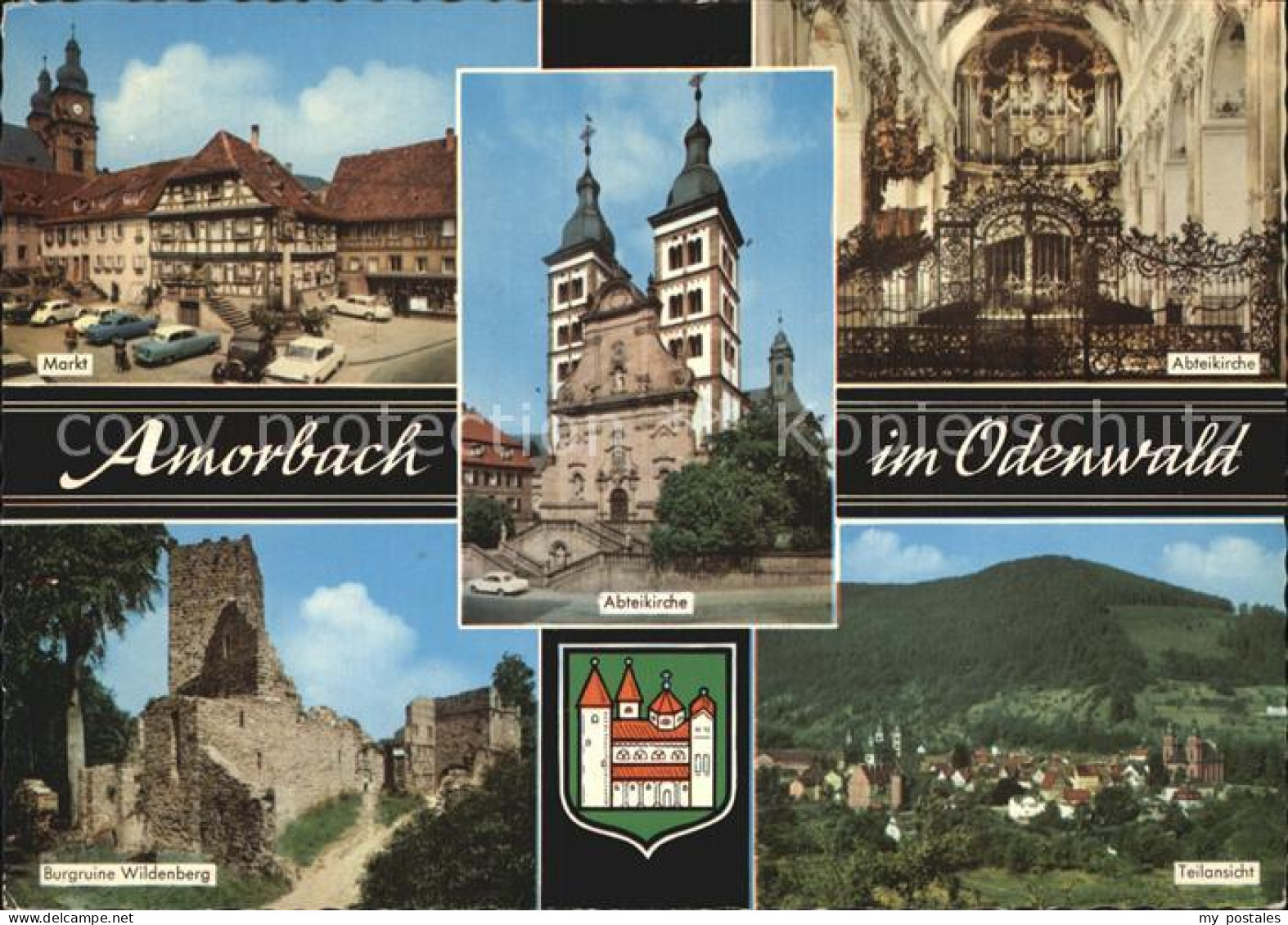 72414379 Amorbach Miltenberg Markt Abteikirche Burgruine Wildenberg Teilansicht  - Amorbach