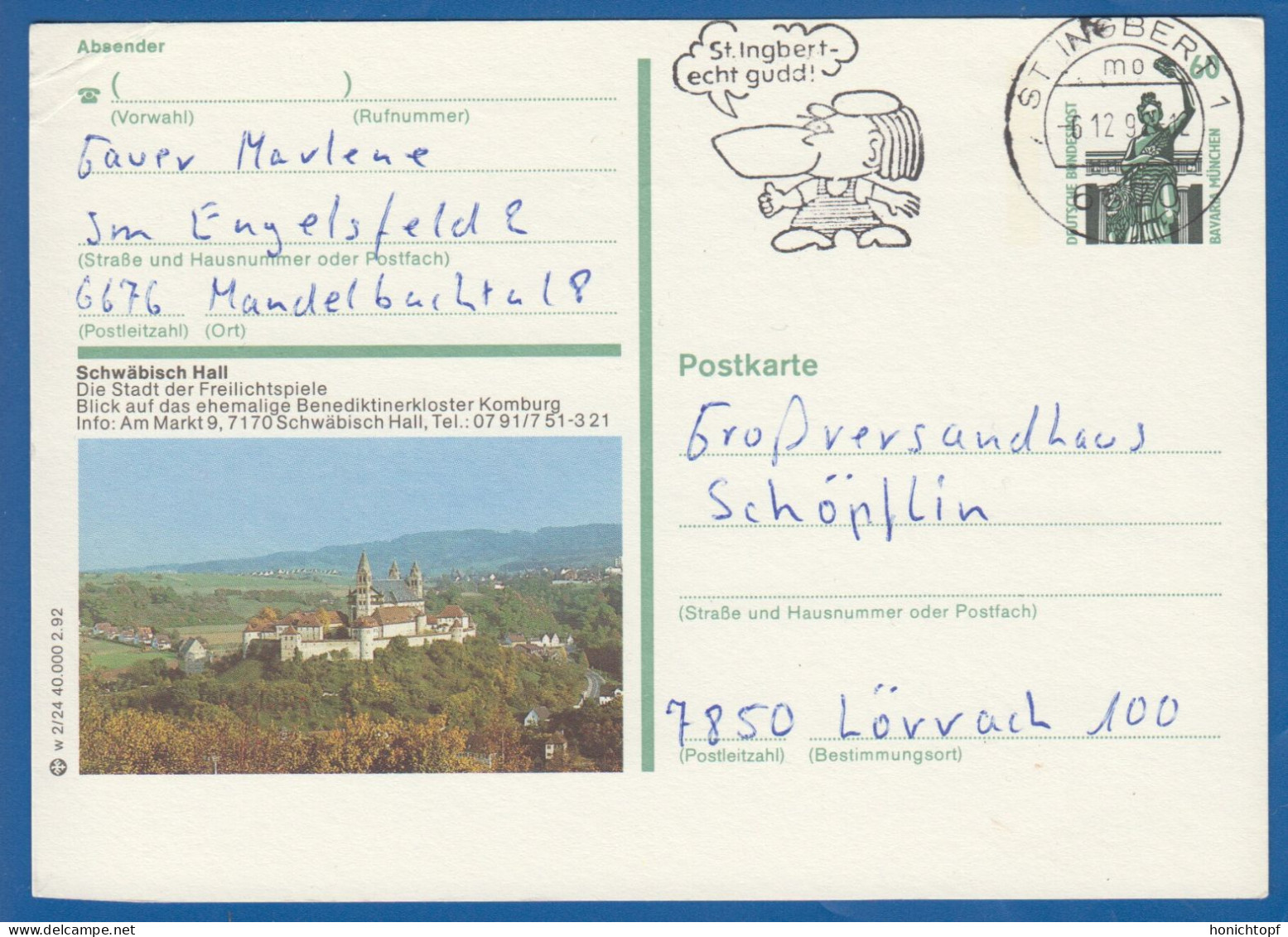 Deutschland; BRD; Postkarte; 60 Pf Bavaria München; Schwäbisch Hall - Illustrated Postcards - Used