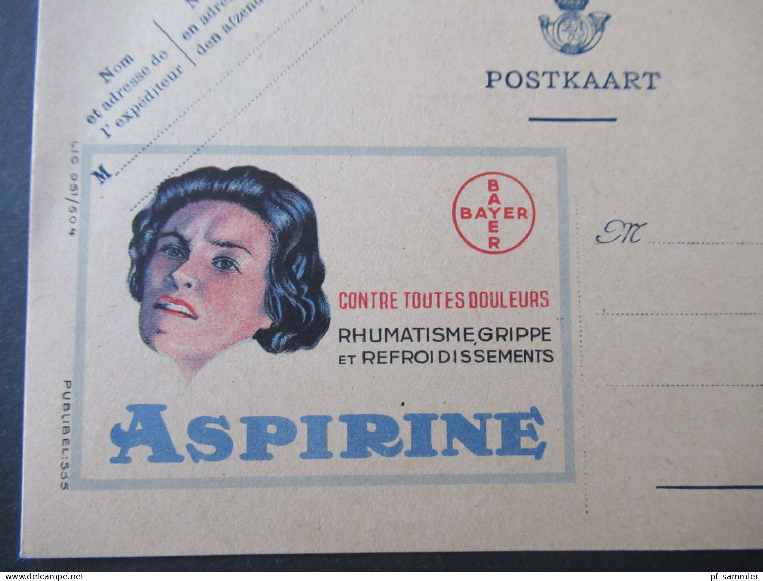 Belgien Publibel - Postal Stationery Belgium / Ganzsache Ungebraucht 1950er Jahre Aspirine - Bayer - Cartoline 1951-..