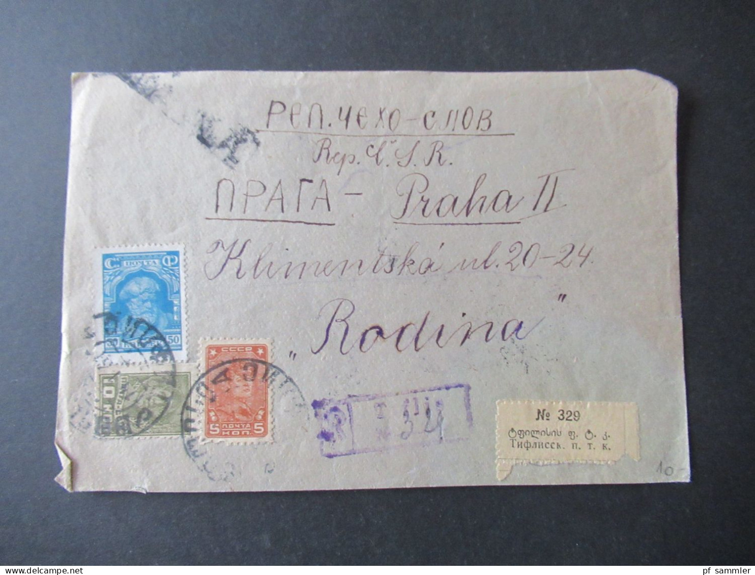 Russland / Georgien 1930er Jahre Einscheiben R-Zettel 2-sprachig! Stempel R-Zettel Tiflis / Briefvorderseite VS - Géorgie