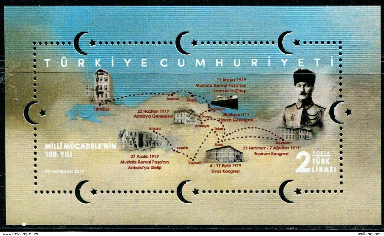 XK0083 Türkiye 2019 Kemal Architectural Map S/S MNH - Unused Stamps