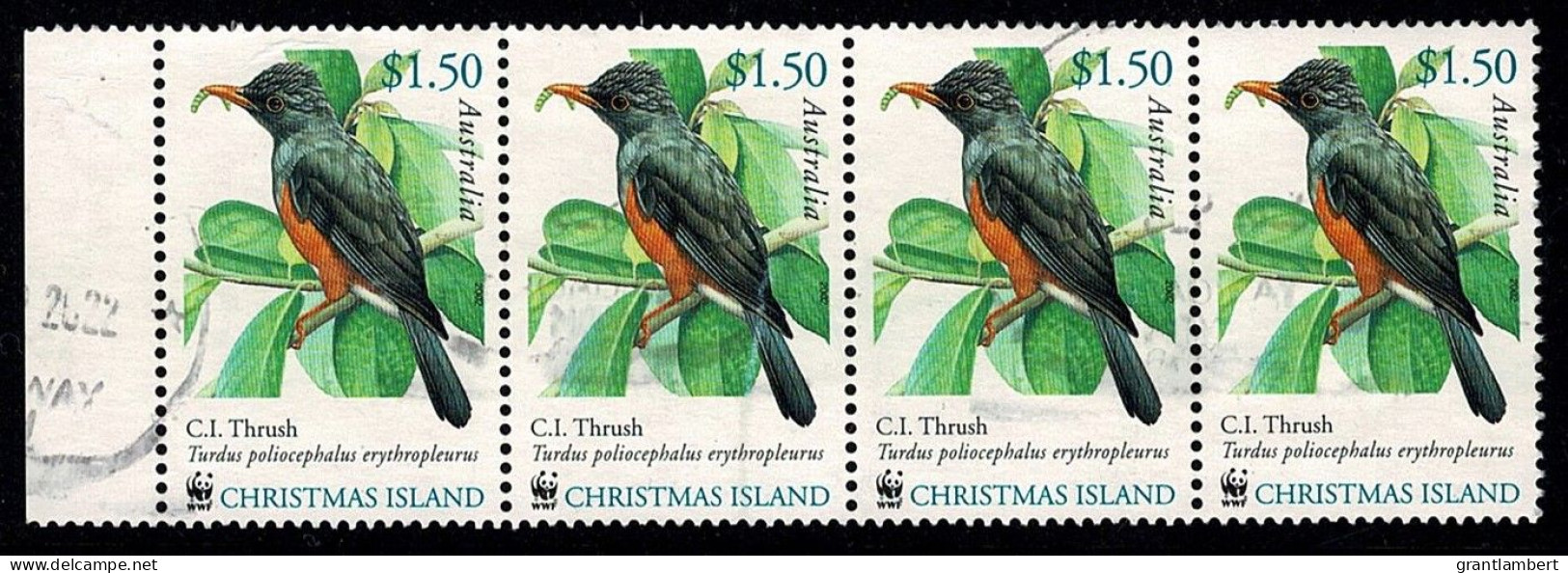 Christmas Island 2002 Endangered Birds $1.50 Thrush Strip Of 4 Used - Christmas Island