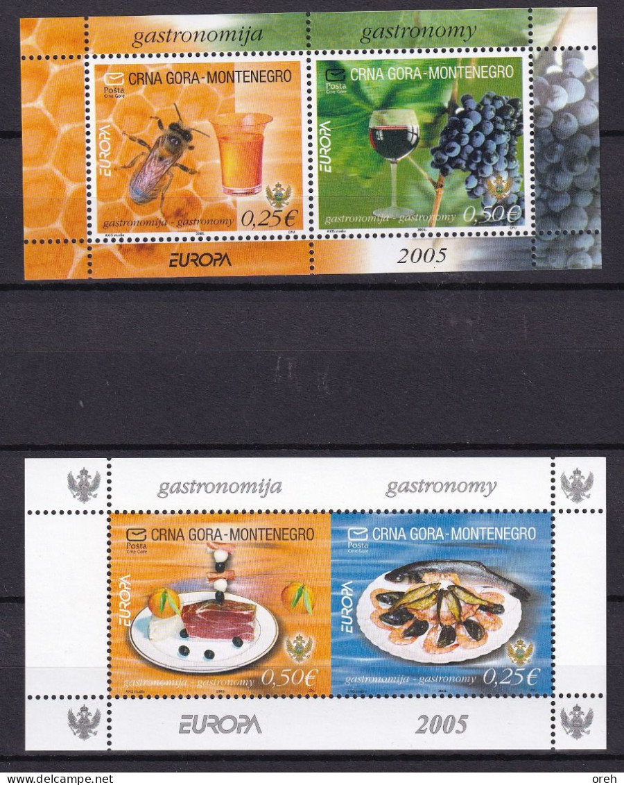 MONTENEGRO 2005,EUROPA CEPT,GASTRONOMY,FOOD,,FRUITS OF THE SEE, BLOCK,MNH - 2005