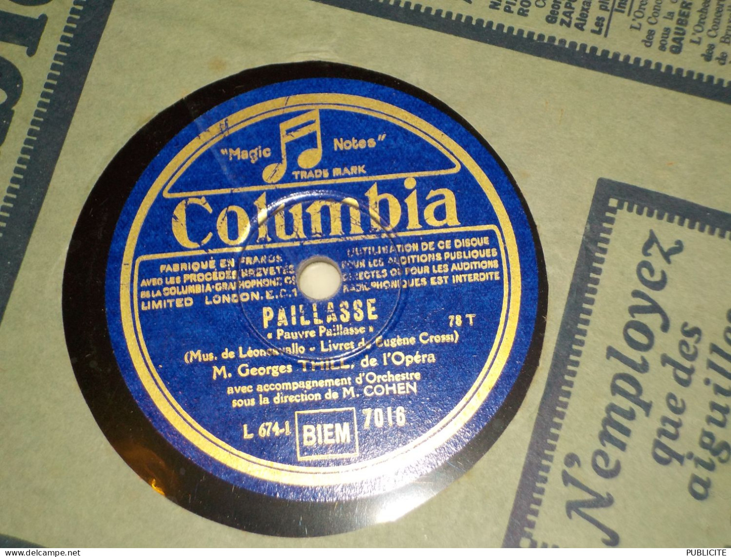 DISQUE VYNIL 78 TOURS  TENOR OPERA GEORGES THILL 1932 - 78 Rpm - Schellackplatten