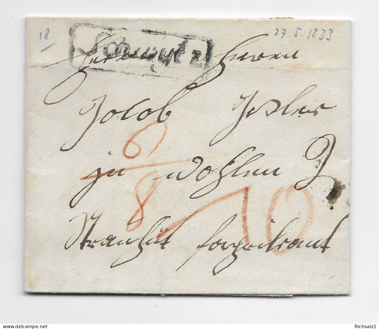 Heimat SCHWYZ: Faltbrief 1833 Mit Eingefasstem Stab Schwytz (Wi 3530) - ...-1845 Prephilately