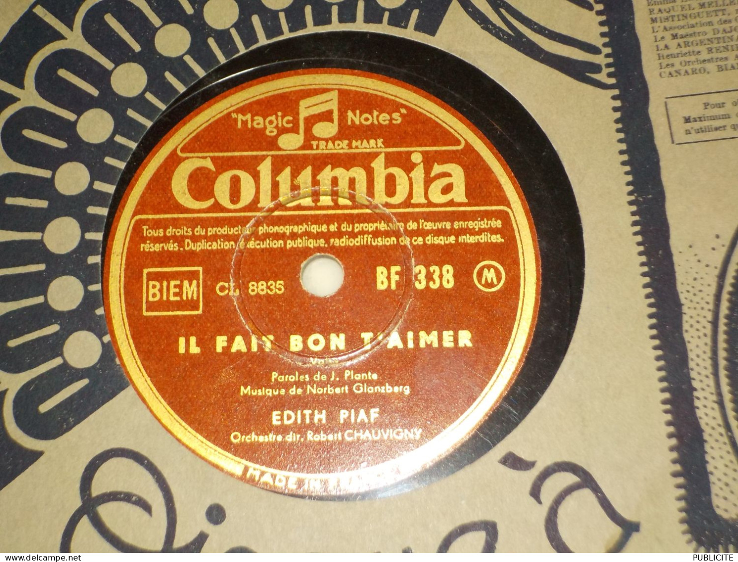 COLUMBIA  DISQUE 78 TOURS CHANSON EDITH PIAF 1950 - 78 Rpm - Gramophone Records