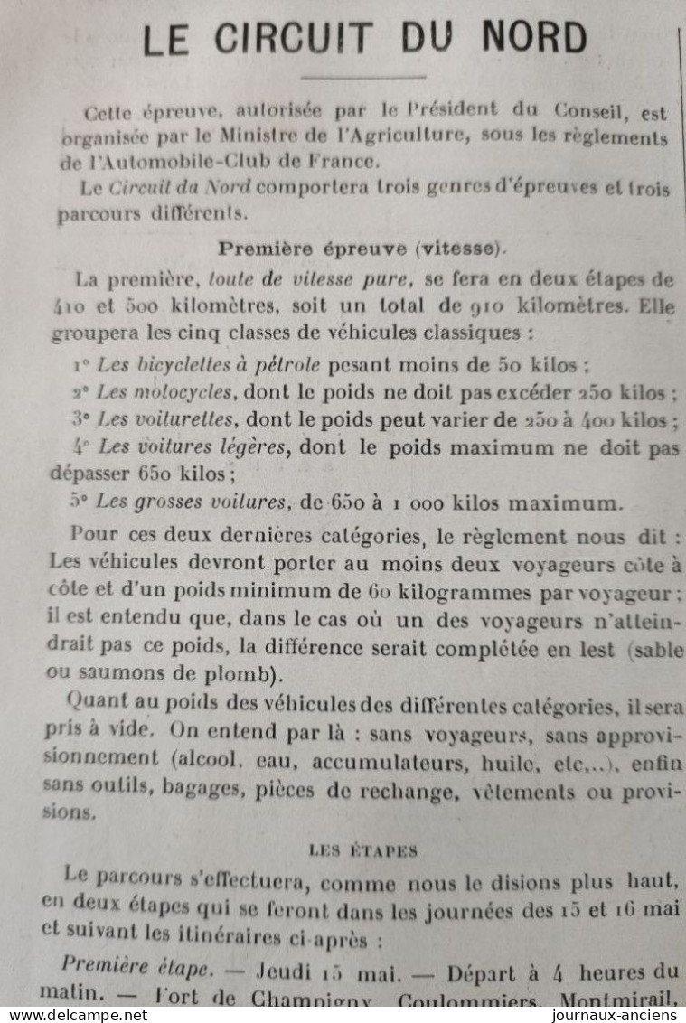 1902 Revue AUTOMOBILE "  LA LOCOMOTION " LE CIRCUIT DU NORD - MANTES = DIEPPE = BOULOGNE - ARRAS = CHALONS = COULOMMIERS - Autosport - F1