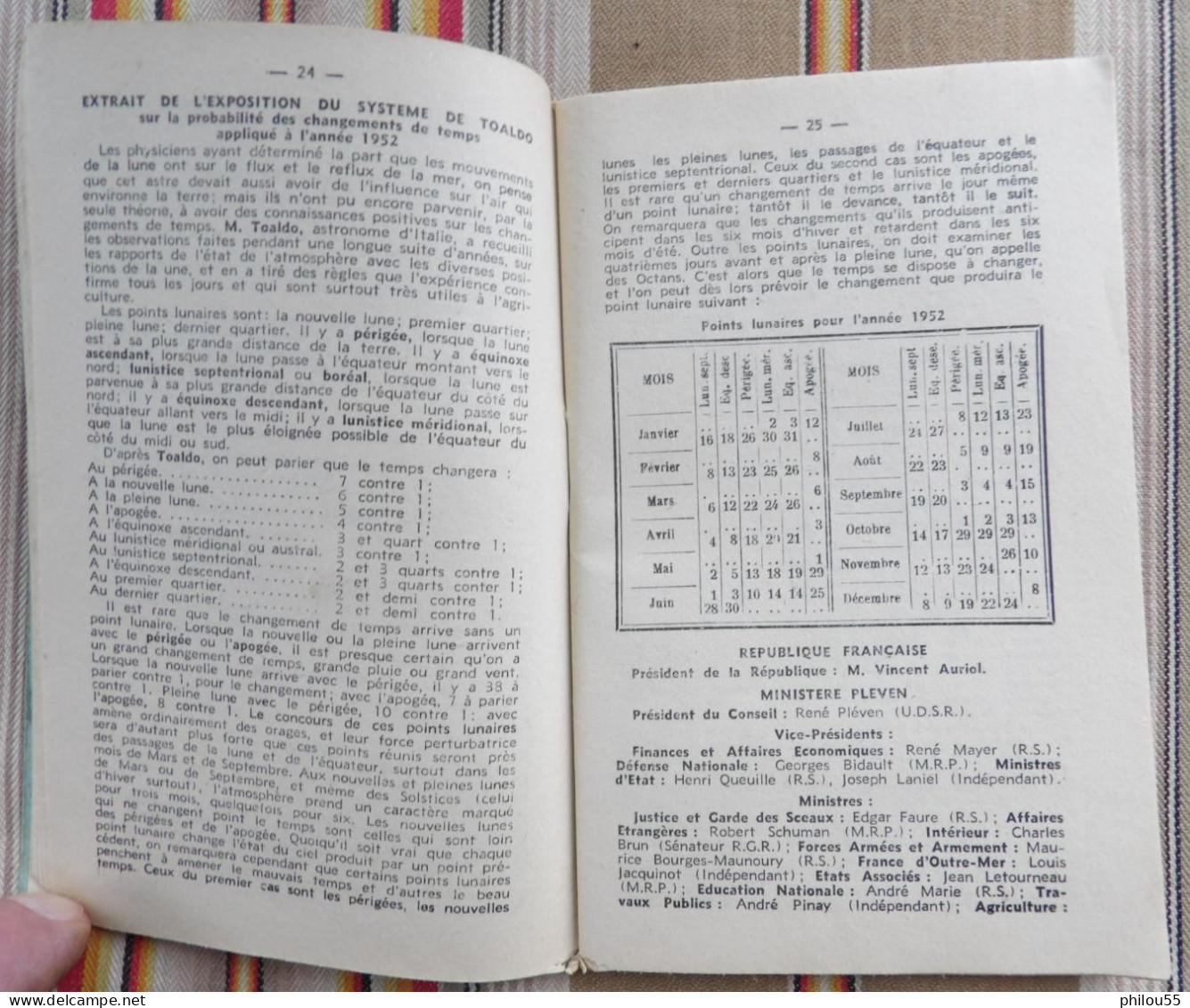 12 RODEZ Calendrier Bissextile 1952 systeme TOALDO Foires du departement et Limitrophes PUB