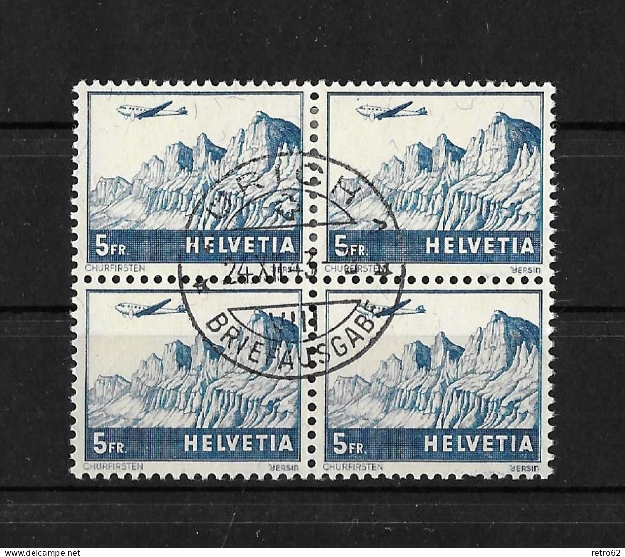 1941 LANDSCHAFTEN UND FLUGZEUGE ►Churfirsten CHF 5.-  Im Viererblock      ►SBK-F34, CHF 140.-◄ - Used Stamps