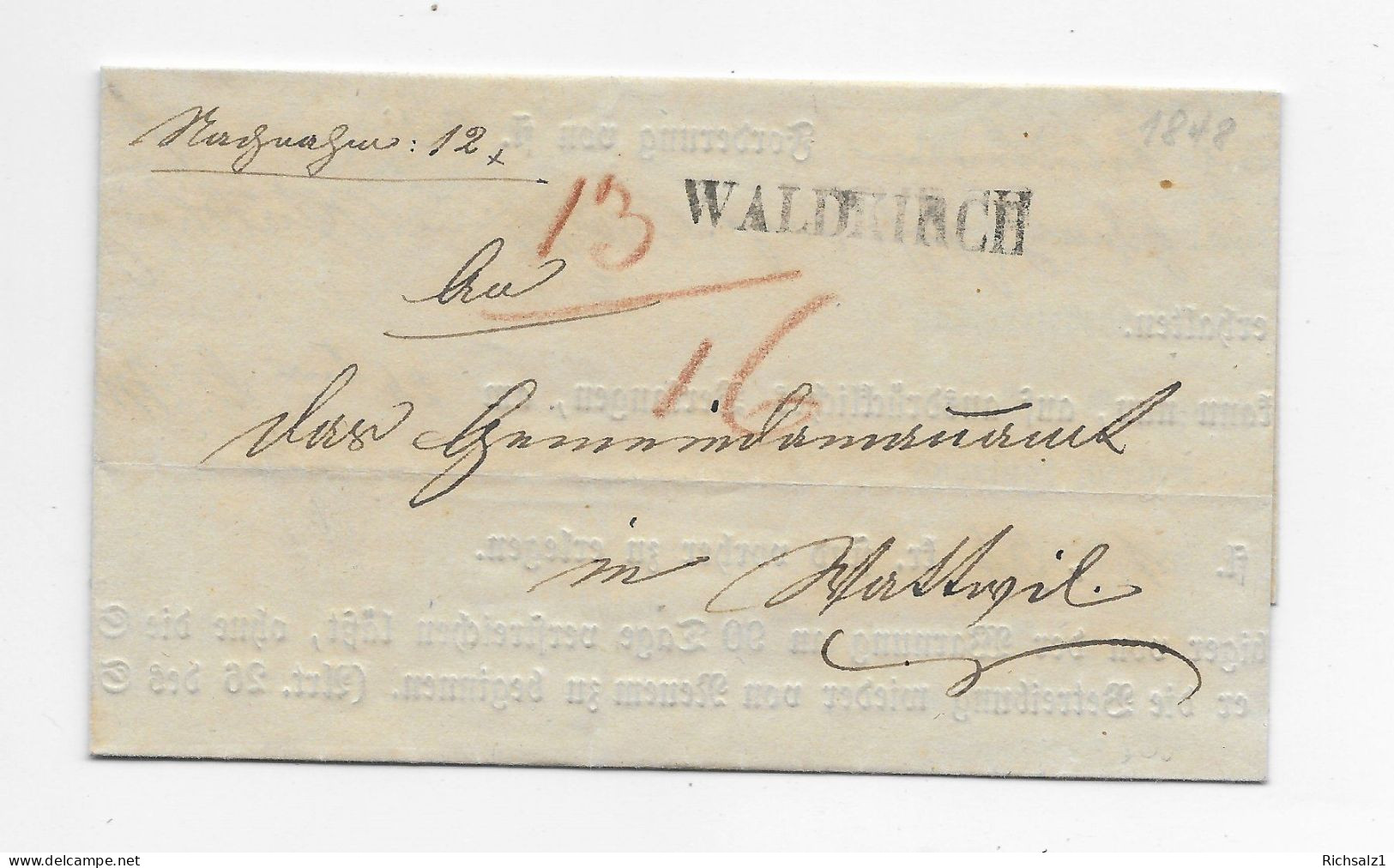 Heimat St. Gallen:  Faltbrief 1842 Mit Stab WALDKIRCH Nach Wattwil - ...-1845 Vorphilatelie