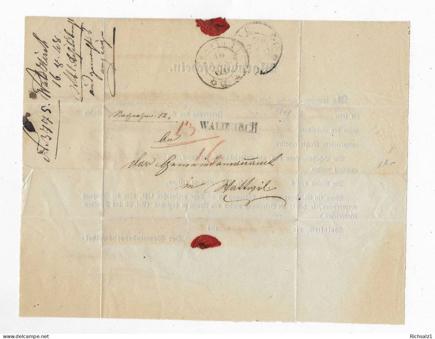 Heimat St. Gallen:  Faltbrief 1842 Mit Stab WALDKIRCH Nach Wattwil - ...-1845 Prephilately