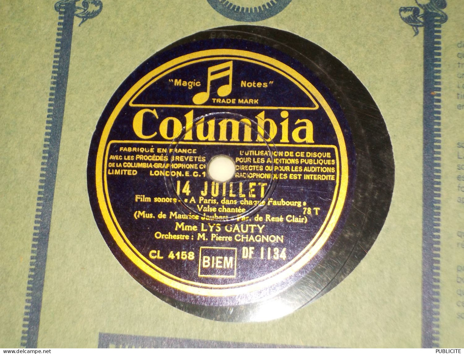 DISQUE 78 TOURS VALSE DU FILM A PRIS DANS CHAQUE FAUBOURG DE LYS GAUTY 1933 - 78 Rpm - Gramophone Records