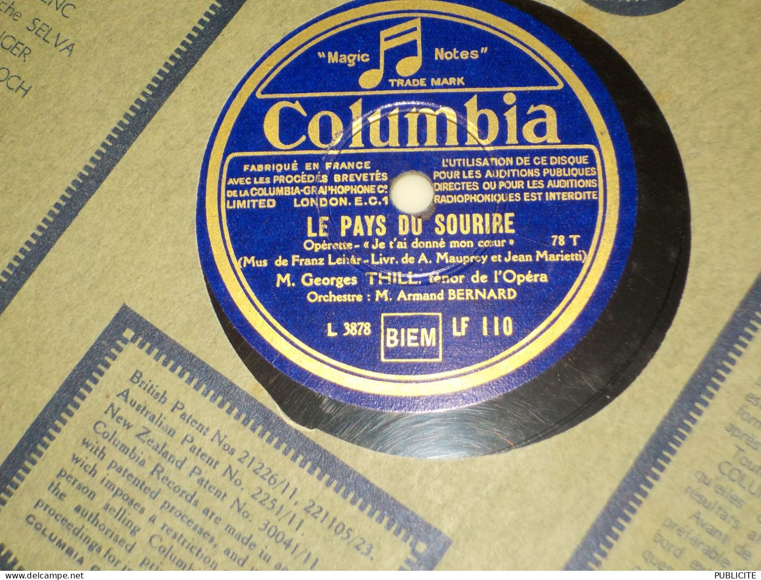 DISQUE VYNIL 78 TOURS MELODIE TENOR OPERA GEORGES THILL 1932 - 78 Rpm - Schellackplatten