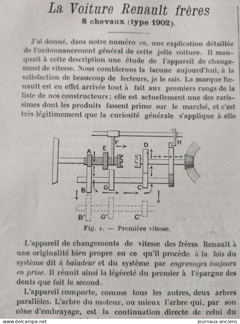 1902 Rare Revue "  LA LOCOMOTION " - AUTOMOBILE - LA VOITURE RENAULT FRÈRES - 8 CHEVAUX ( TYPE 1902 ) - Automovilismo - F1