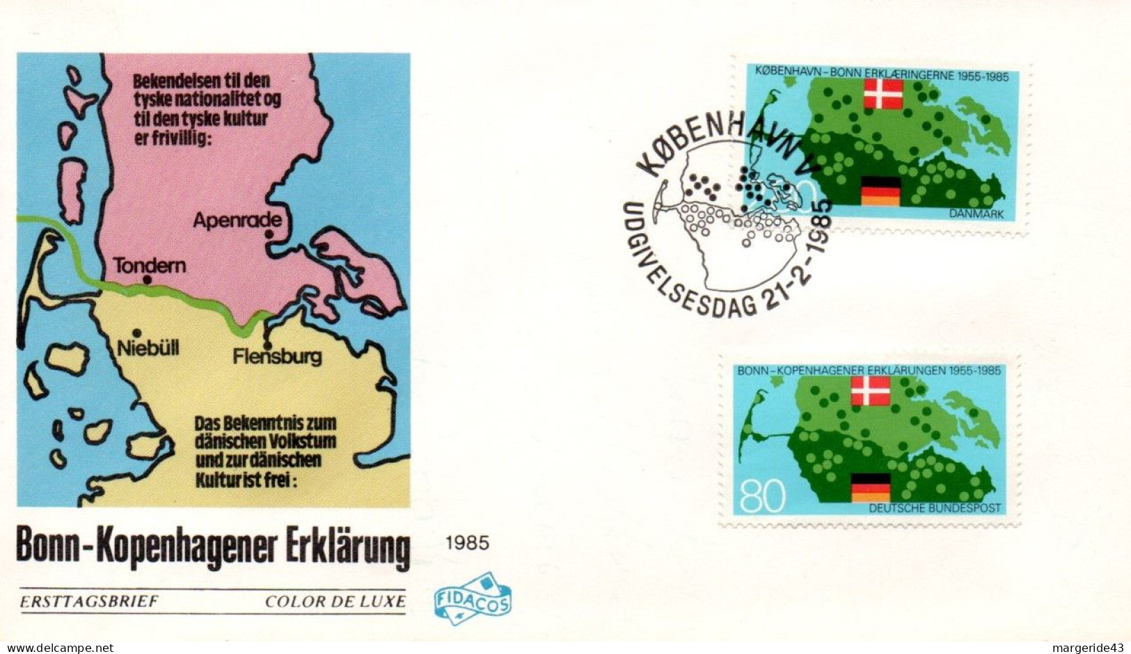 ALLEMAGNE FDC 1985 BONN-COPENHAGUE  EMISSION CONJOINTE - 1981-1990