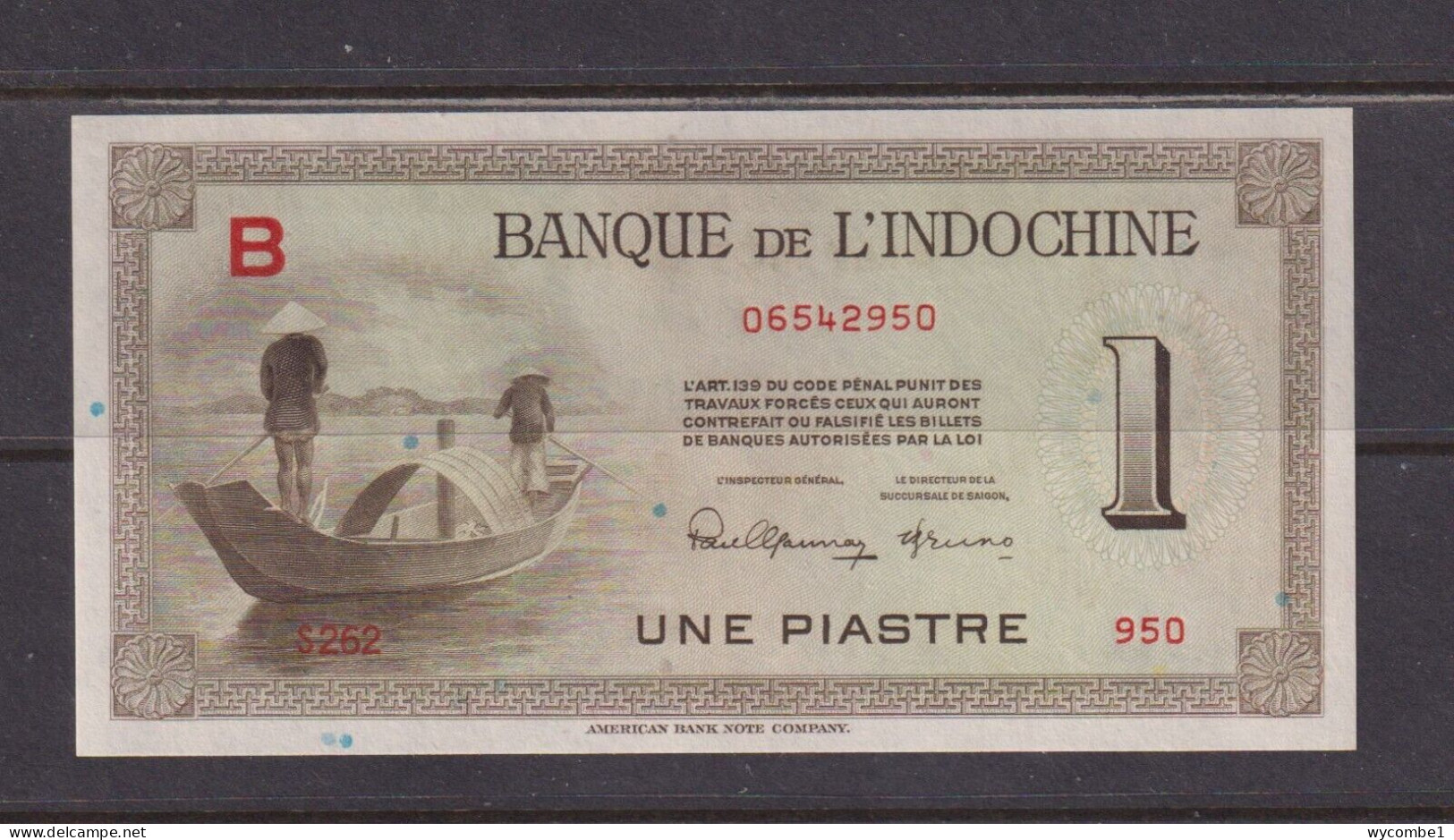 FRENCH INDO CHINA - 1945 1 Piastre AUNC/XF Banknote As Scans - Indochine