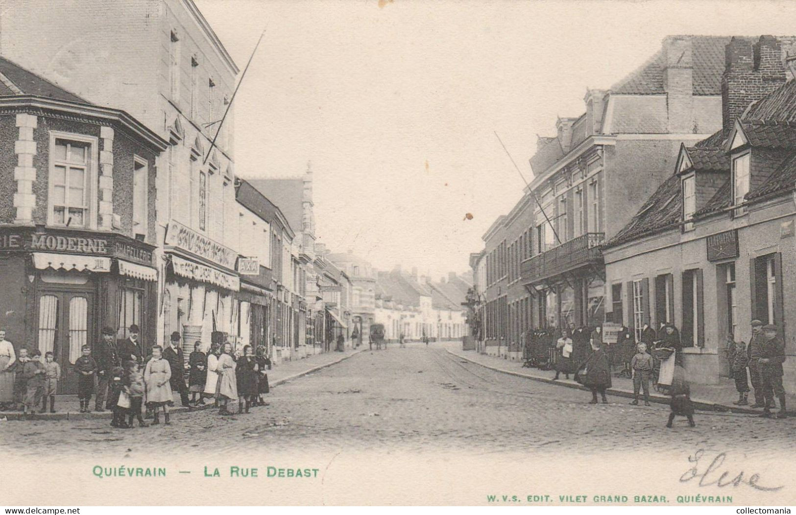 1 Oude Postkaart  Quiévrain  La Rue Debast   Chapellerie Moderne   Anno 1906 - Quiévrain