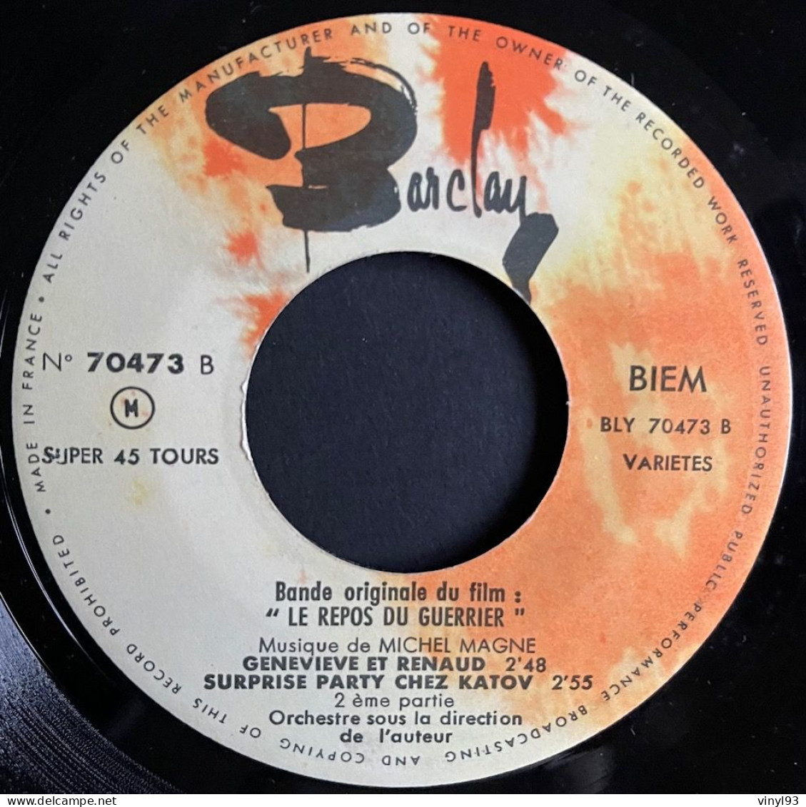 1962 - EP 45T B.O Du Film De Vadim "Le Repos Du Guerrier" Avec Brigitte Bardot - Musique M.Magne - Barclay 70 473 - Musica Di Film