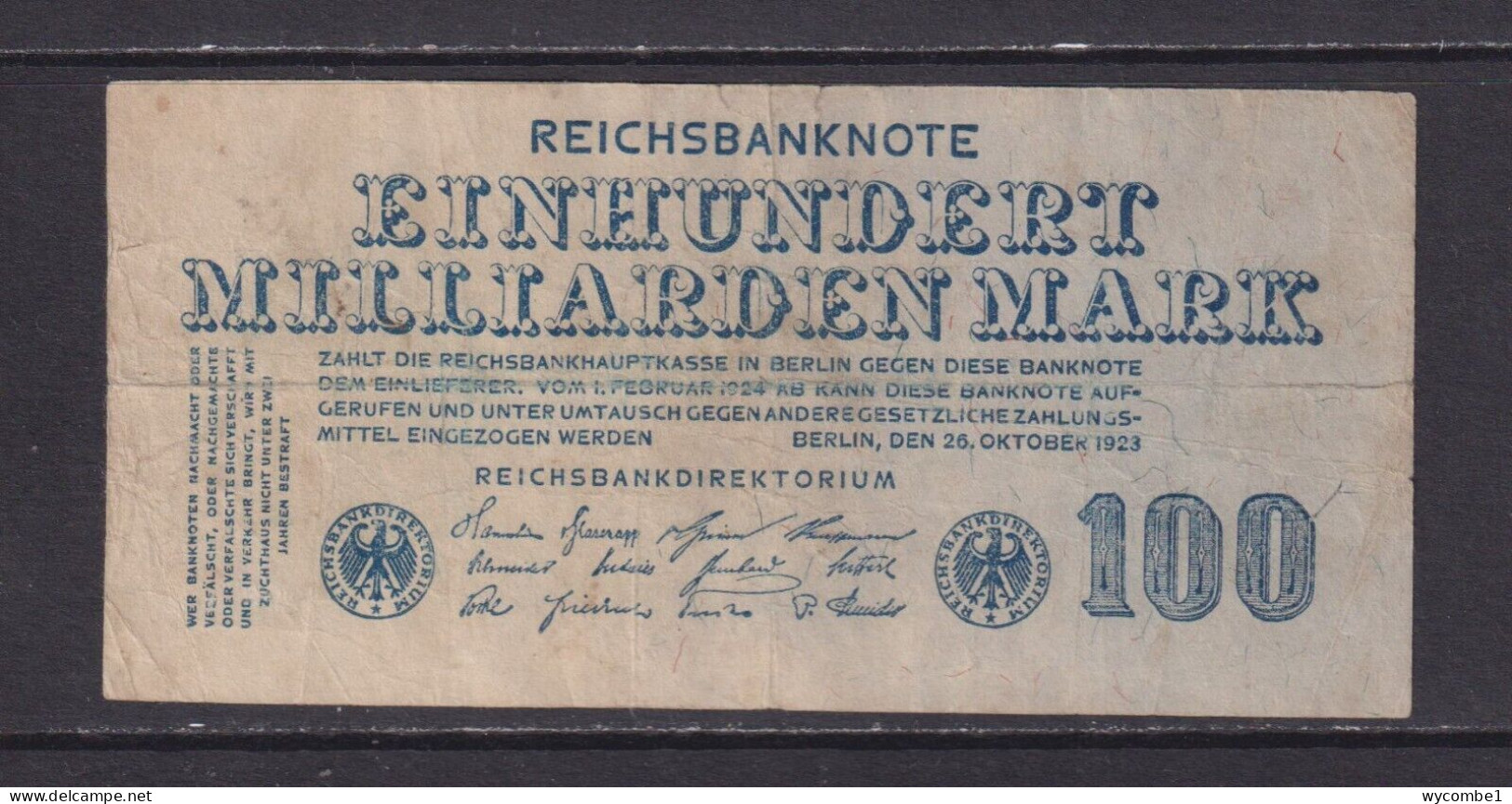 GERMANY - 1923 100 Million Mark Circulated Banknote - 100 Millionen Mark