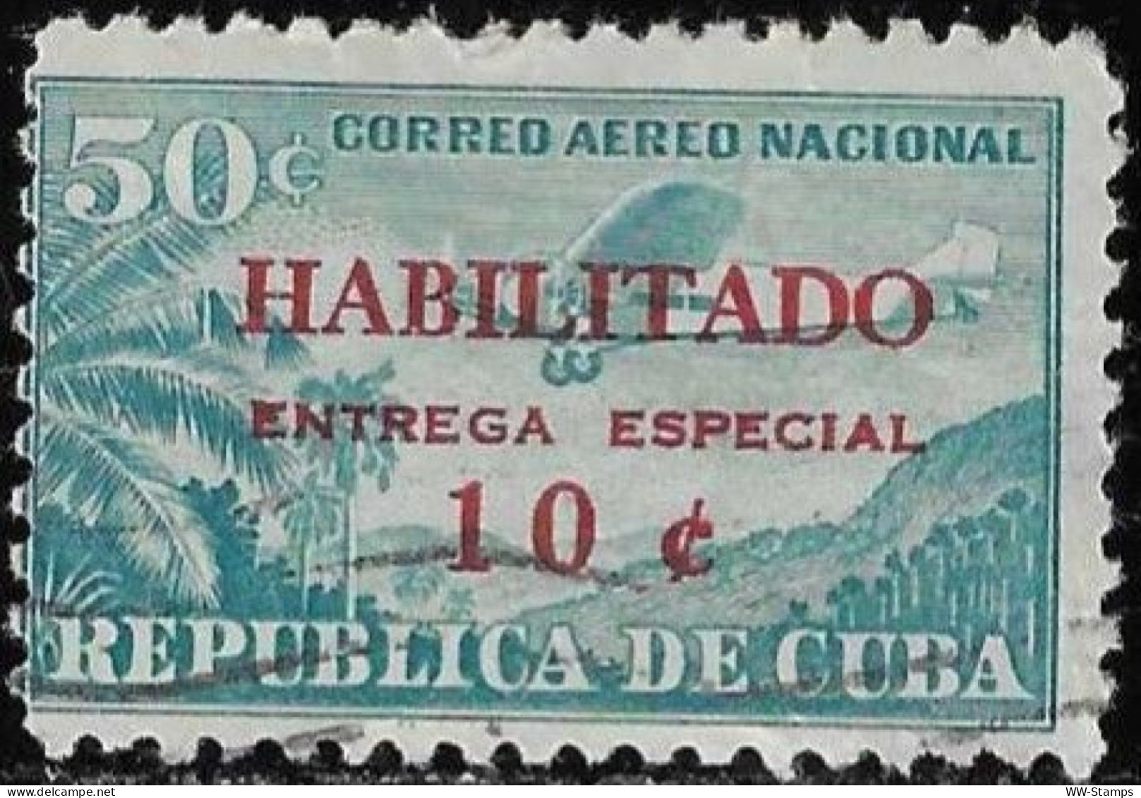 Cuba 1960 Used Express Stamp Surcharged Habilitado Entrega Especial 10c On 50c Airplane [WLT1842] - Oblitérés