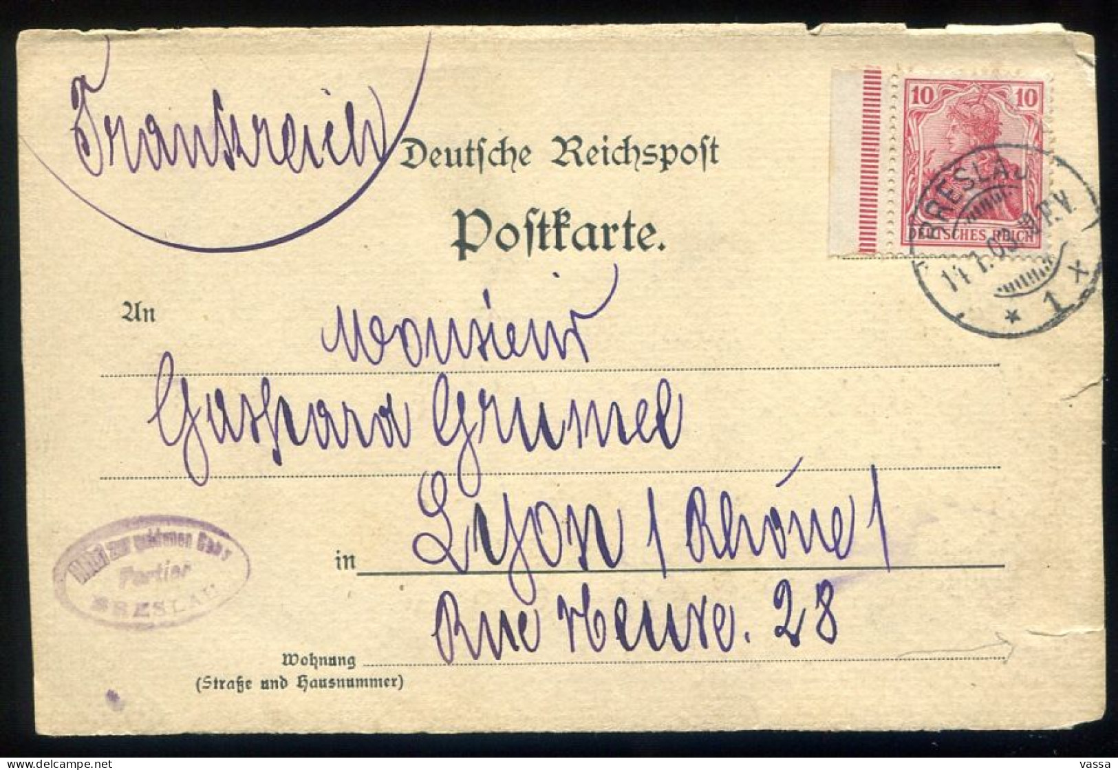 1903 -  BRESLAU - WROCLAW Sandinsel .Stempel Breslau .Polen. Mailed To Lyon - Ohne Zuordnung