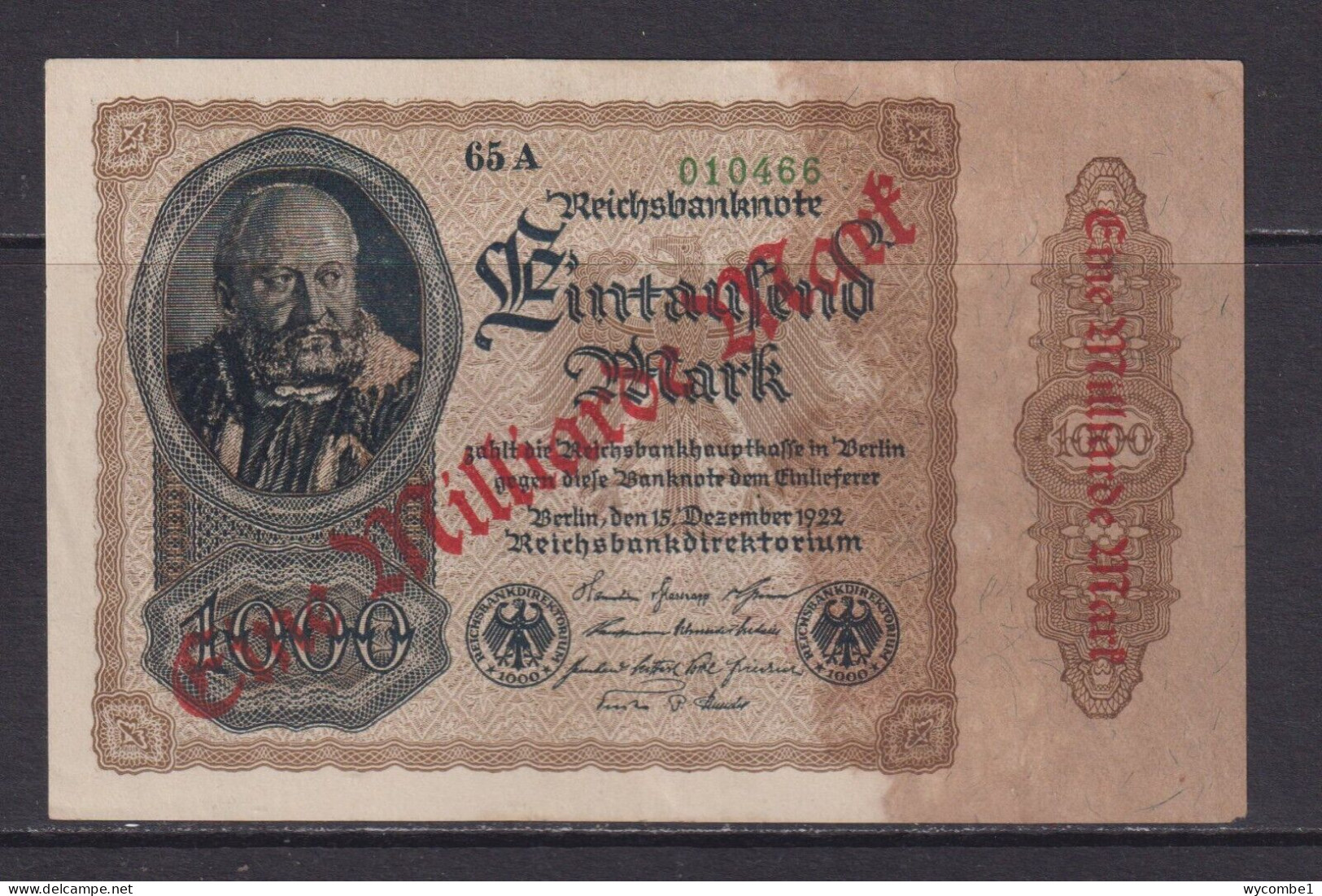 GERMANY - 1922 1 Million Mark AUNC/XF Banknote - 1 Million Mark