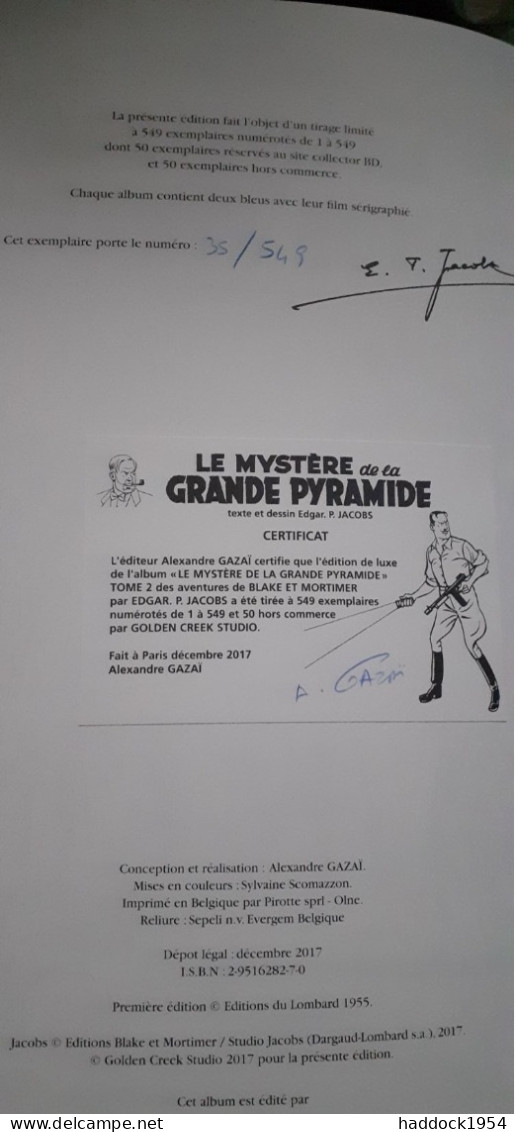 le mystère de la grande pyramide tome 2 BLAKE et MORTIMER EDGAR P. JACOBS golden creek 2017