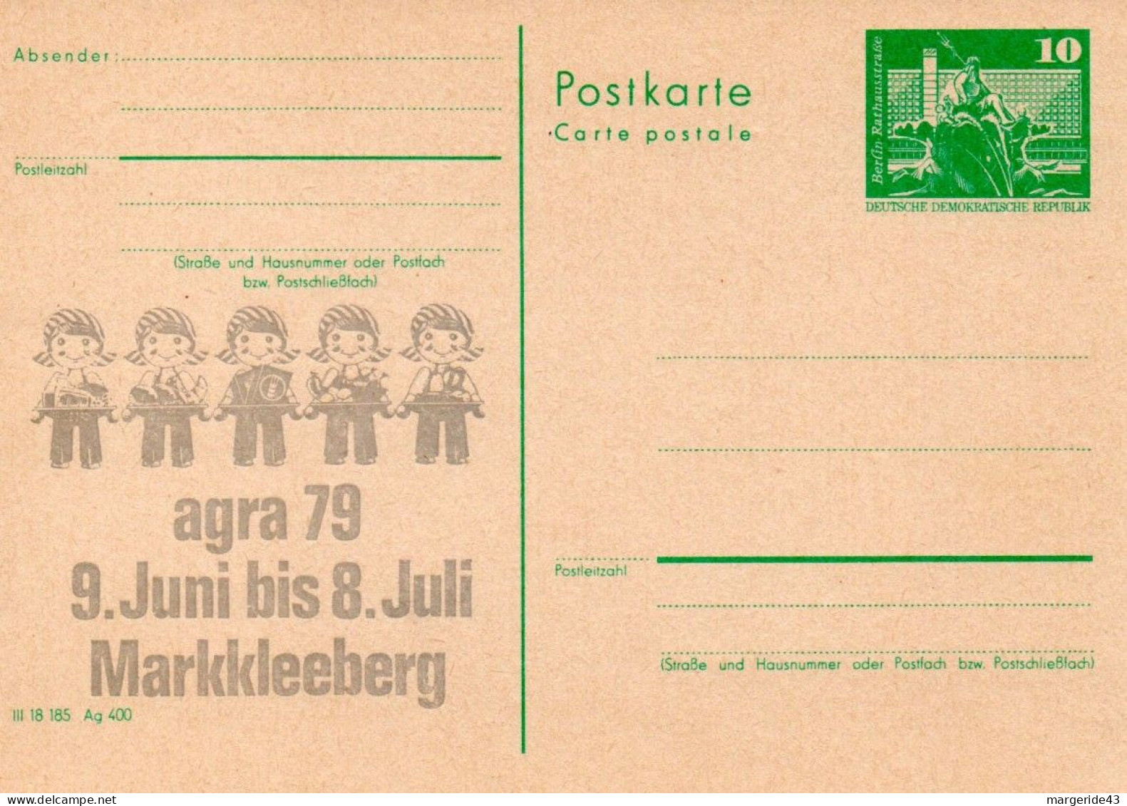 ALLEMAGNE RDA DDR ENTIER CARTE AGRA 79 MARKKLEEBERG - Private Postcards - Mint